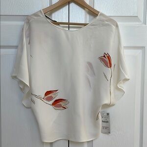Zara Floral White and Red Women's Top